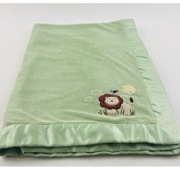 CIRCO TARGET LION BIRD SUN BABY BLANKET GREEN SATIN TRIM JUNGLE ZOO LOVEY GRASS - Picture 1 of 12